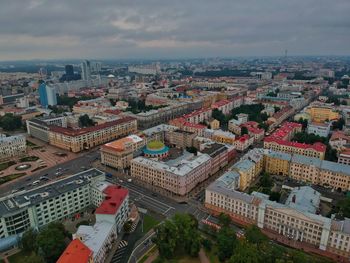 High angle view of buildings in city