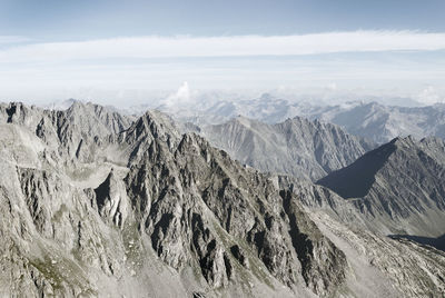 Panoramic view of snowcapped mountains against sky