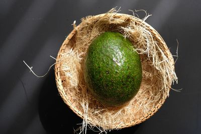 High angle view of fruit on table against black background