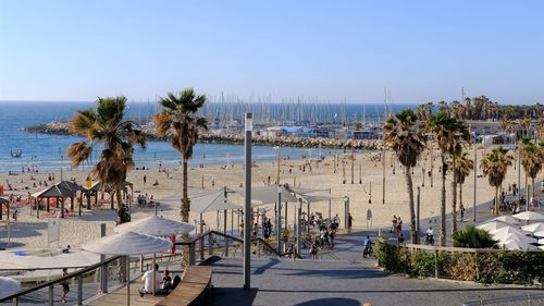 Scenic view of beach against clear sky