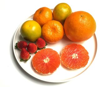 High angle view of fruits in plate