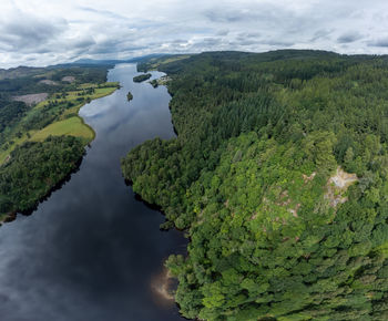 High angle view of trees and plants against sky