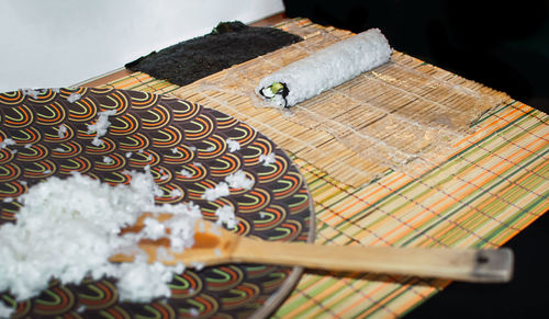 High angle view of food on table