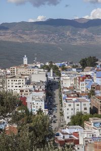 High angle view of buildings in city