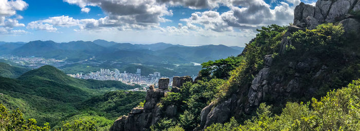 Panoramic view of landscape against cloudy sky