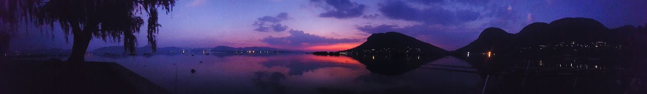 Panoramic view of silhouette water against sky at sunset