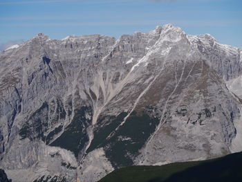 Scenic view of snowcapped mountains against clear sky