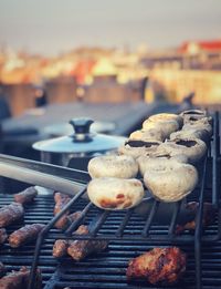 Close-up of meat on barbecue grill