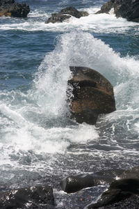 Sea waves splashing on rocks