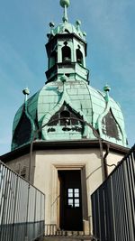 Low angle view of historic marktkirche unser lieben frauen against sky