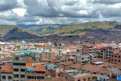 High angle view of townscape against sky