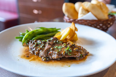 Close-up of meal served in plate