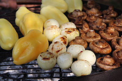 Close-up of food on barbecue grill