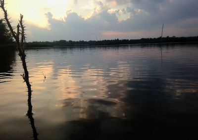 Scenic view of lake against sky during sunset