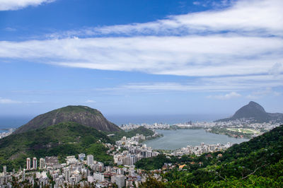 View of cityscape against cloudy sky