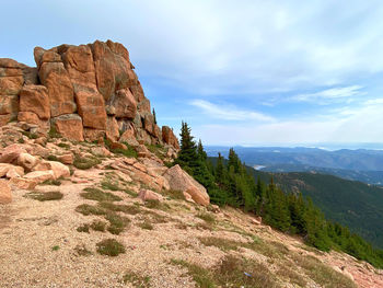 Rock formations on landscape against sky