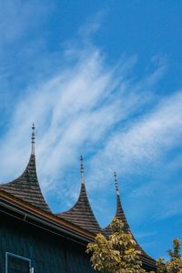 Low angle view of temple building against cloudy sky