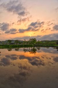 Scenic view of lake against sky during sunset