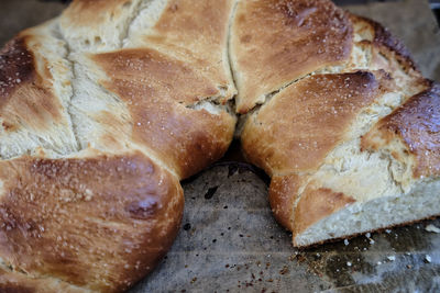 High angle view of bread on table