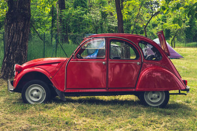 Vintage car on field