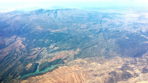 Aerial view of snow covered landscape