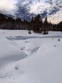 Scenic view of snow covered landscape against sky