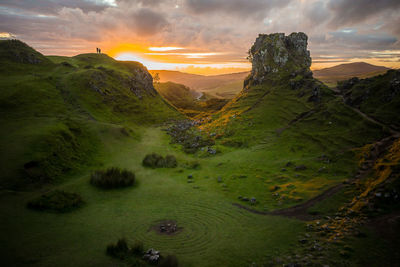 Scenic view of mountains against sky during sunset