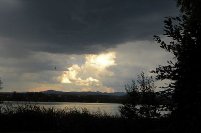 Scenic view of lake against sky during sunset