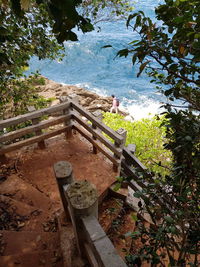 High angle view of people by staircase