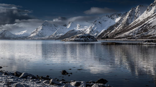 Scenic view of snowcapped mountains against sky