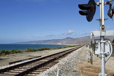 Close-up of railroad track against sky