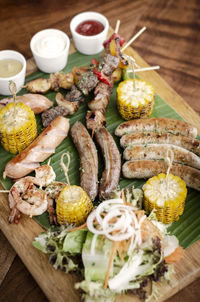 High angle view of vegetables on table