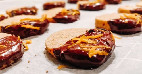 High angle view of food in plate on table