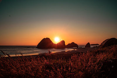 Scenic view of sea against sky during sunset