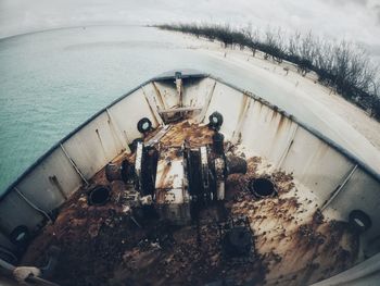 Close-up of boat in sea during winter