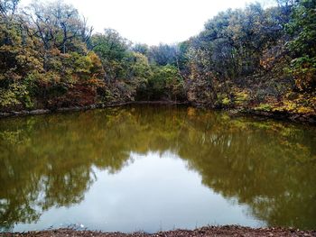 Reflection of trees in lake against sky