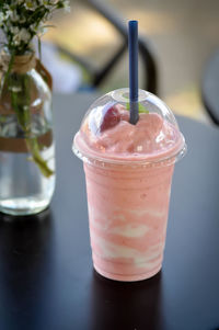 Close-up of glass of ice cream