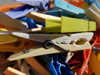 Close-up of multi colored clothespins