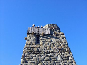 Low angle view of castle against clear blue sky