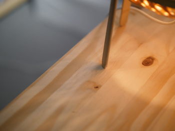 High angle view of wooden table