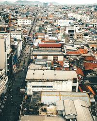 High angle view of buildings in city