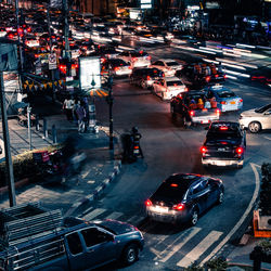 High angle view of cars on road at night