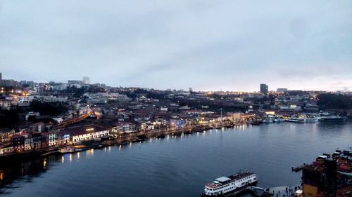 High angle view of city at waterfront