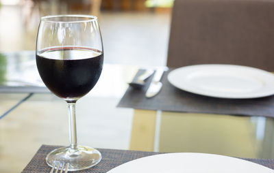 Close-up of beer in glass on table