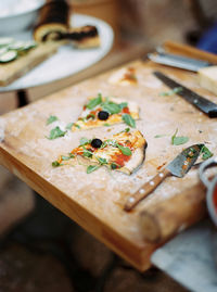 Close-up of meat on cutting board