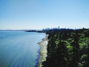 Scenic view of sea against clear blue sky