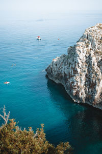 High angle view of rocks in sea