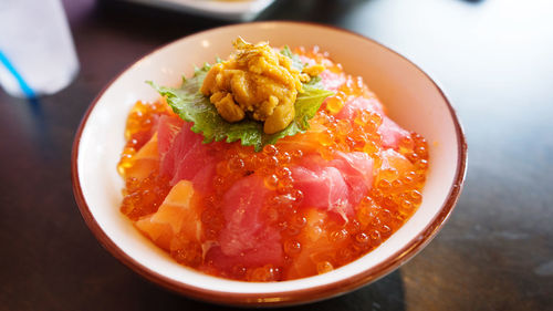 High angle view of food in bowl