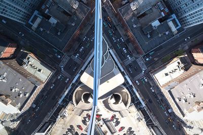 High angle view of cars on street in city