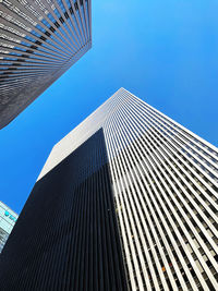 Low angle view of modern building against clear blue sky